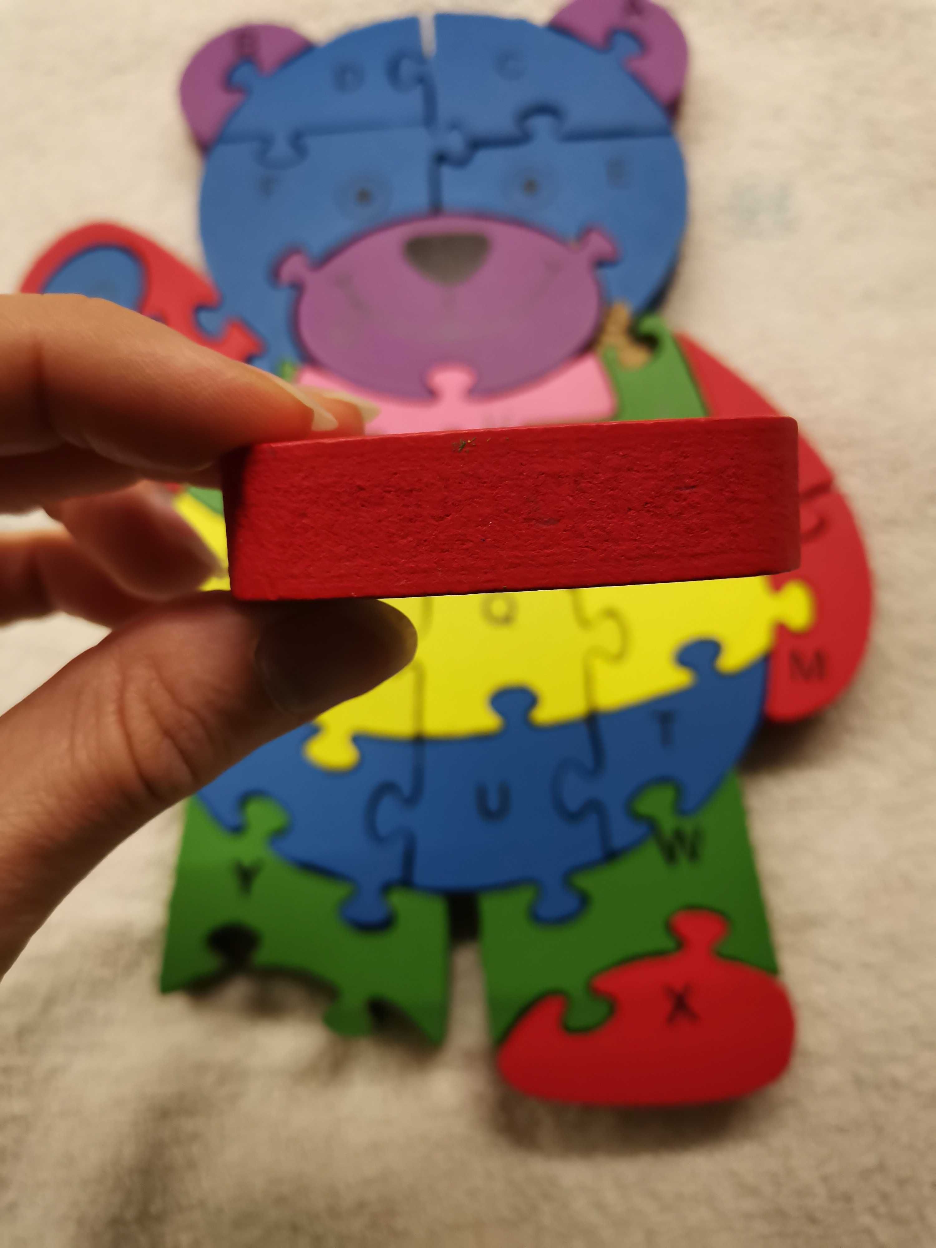 Układanka drewniana puzzle miś litery cyfry liczby alfabet