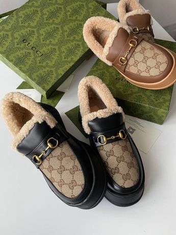 Лоферы Gucci зимние на овчине натуральный мех сапоги ботинки кроссовки