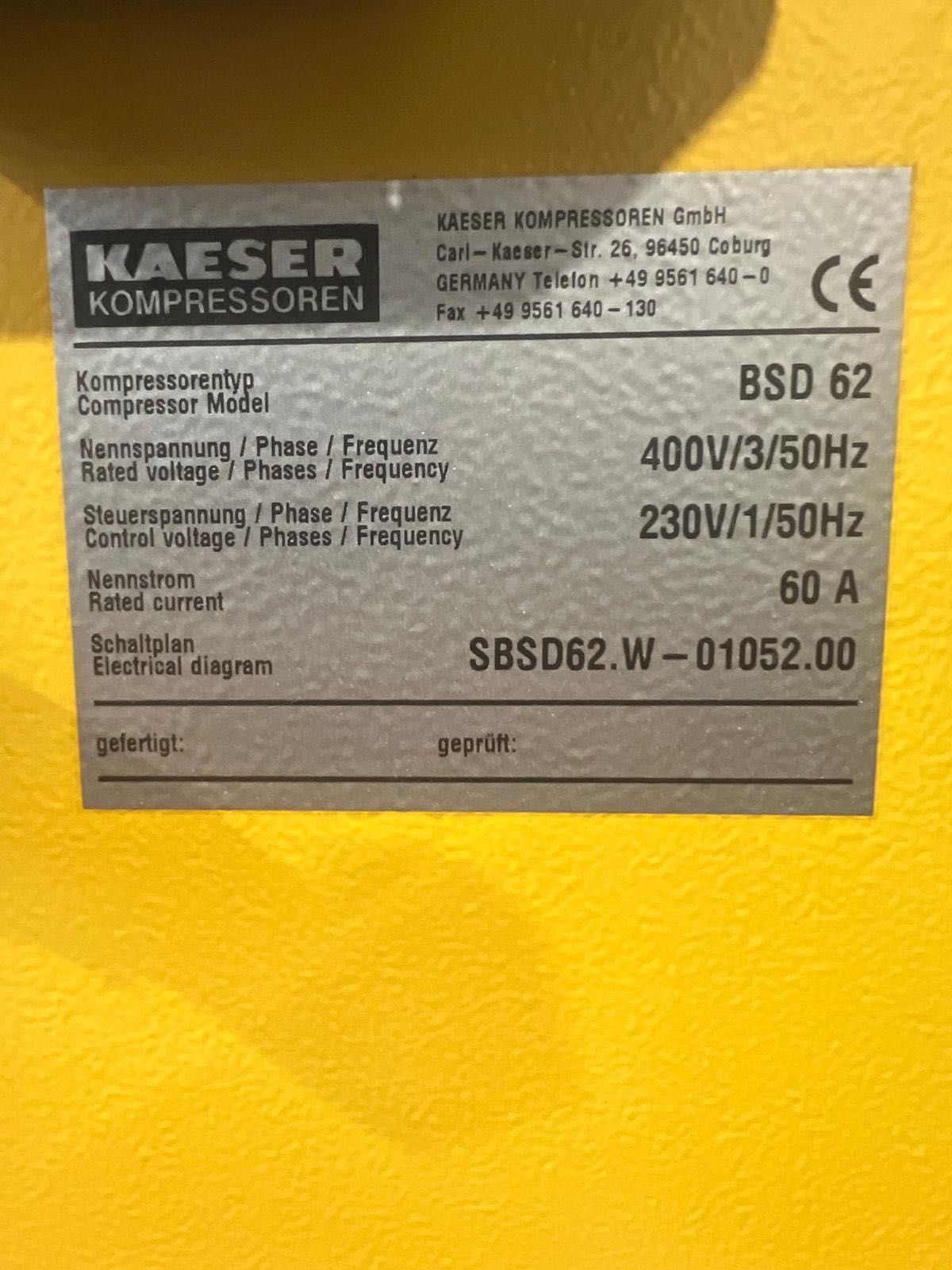 Kompresor śrubowy KAESER BSD62 Jak Nowy - 15 BAR 60A 30kW