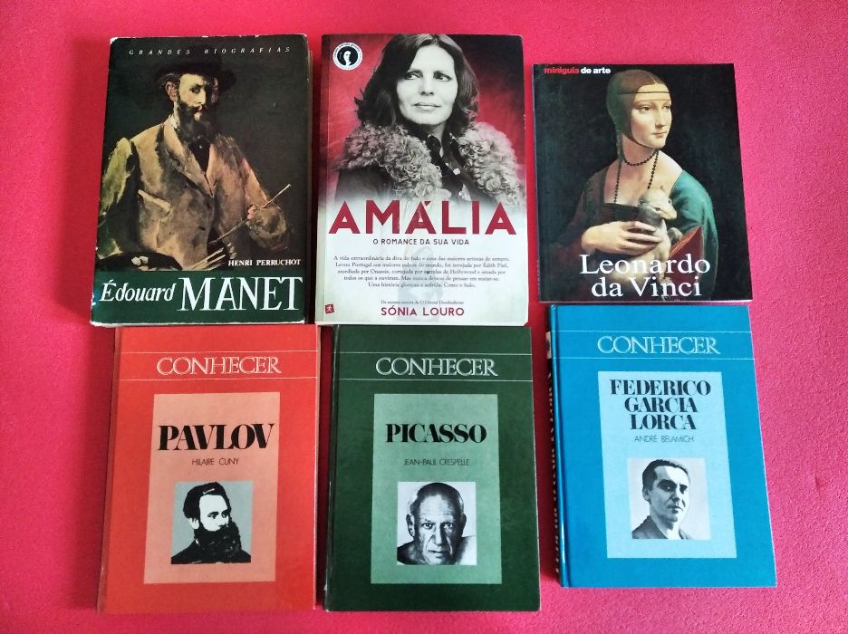 Livros: Picasso, Da Vinci, Garcia lorca; Pavlov, Manet, Amália