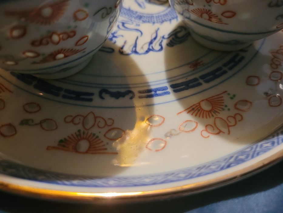 Talerz 27cm 4 filiżanki ryżowa porcelana chińska patera