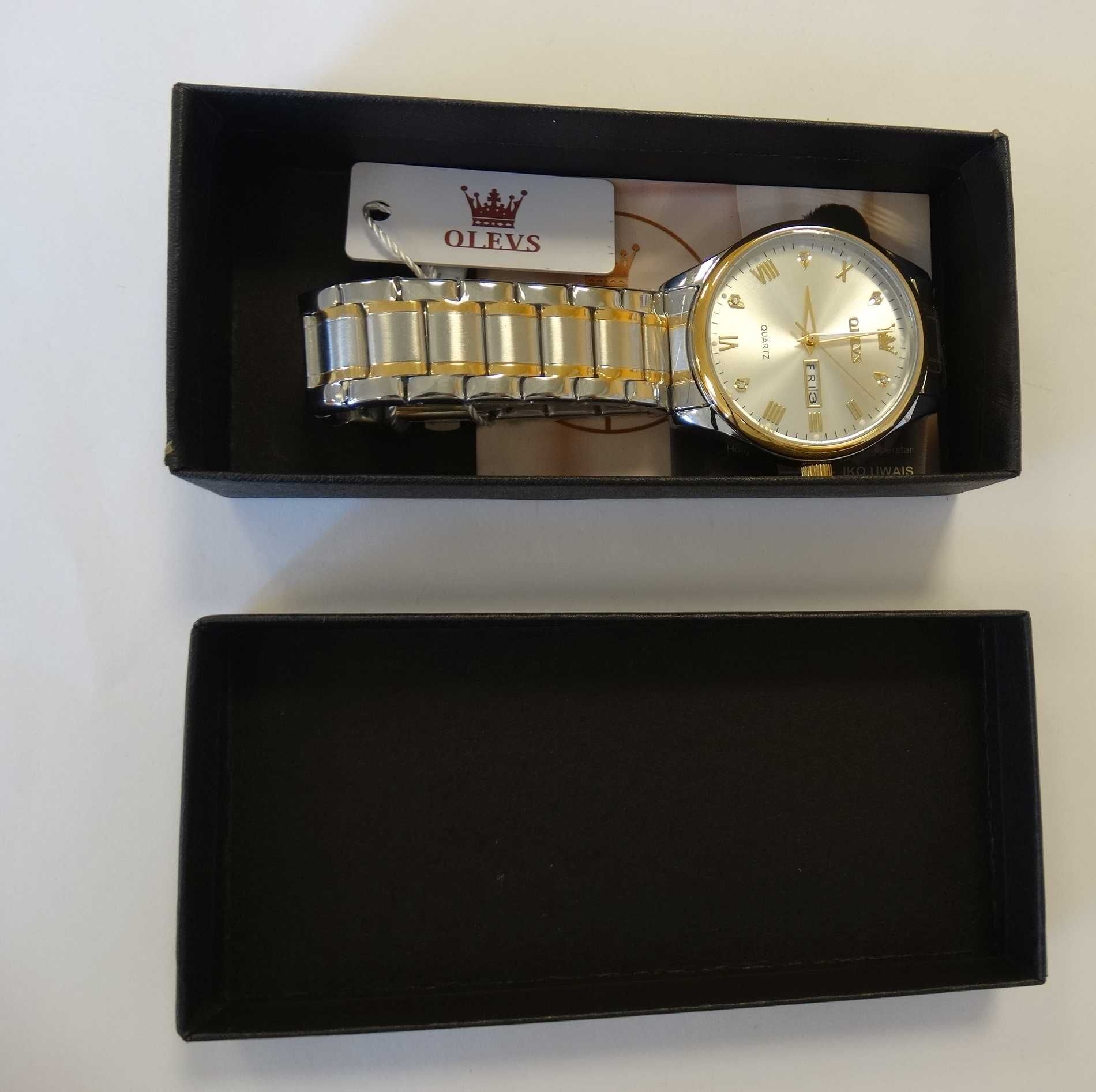 Zegarek kwarcowy Olevs 40mm srebrny złoty unisex datownik WR30 BOX