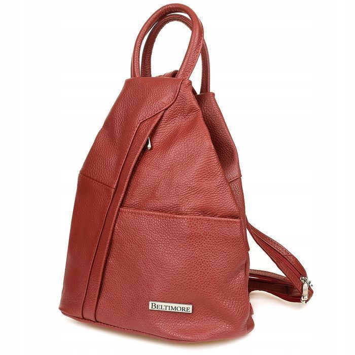 Polski Plecak Damski Skórzany Trójkąt Pojemny oryginalny bordowy nowy