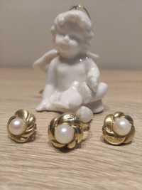 komplet złoty z prawdziwymi perłami