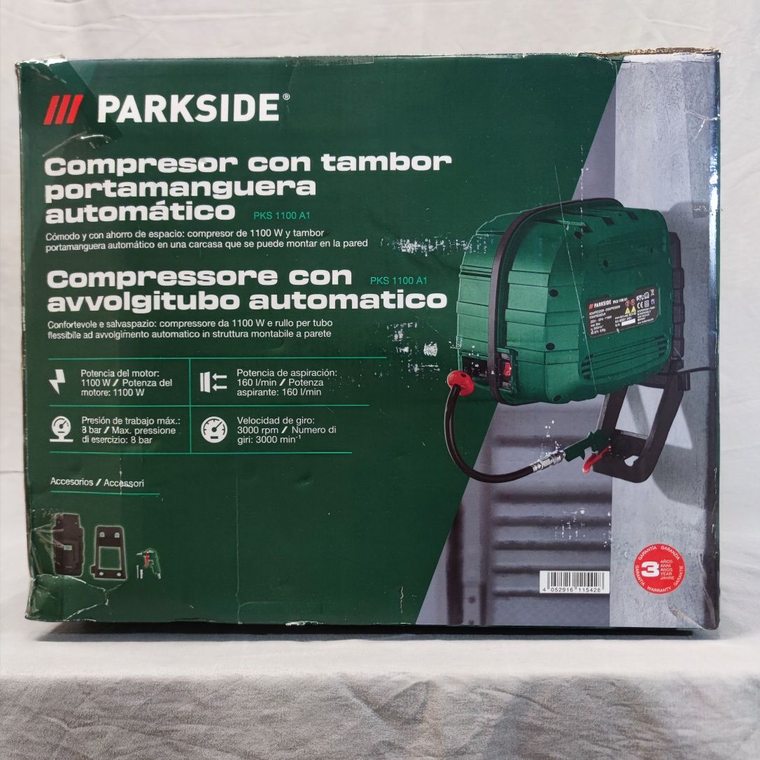 Kompresor Bezolejowy Parkside PKS 1100W A1 8ba Automatyczny Bęben+Wąż