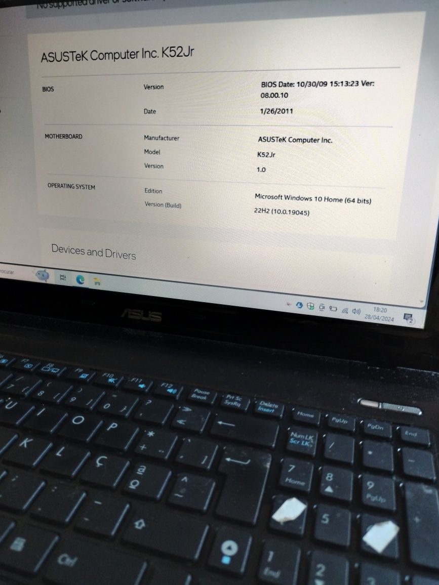 Portátil Asus K52Jr | Windows 10