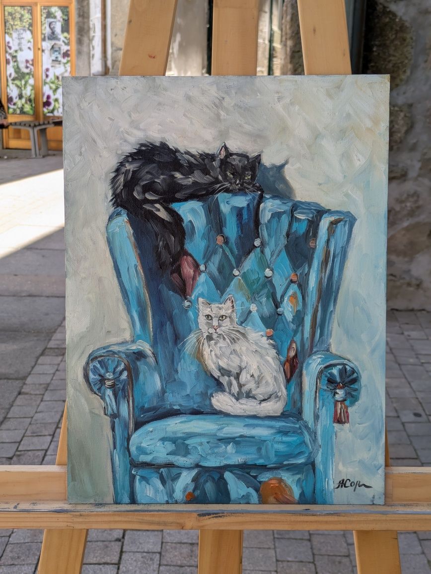 Quadro pintado á óleo sobre tela colada em cartão, 40x30 cm