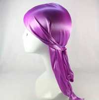 Jedwabna chusta Durag bandana na głowę fioletowy