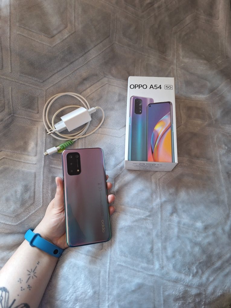Oppo A54 5g telefon smartfon fioletowo niebieski ładowarka