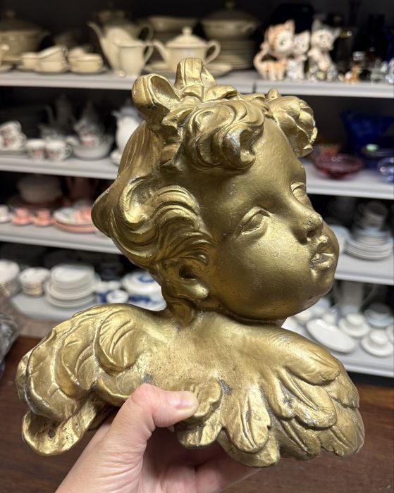 Dekoracja głowa anioł aniołek złoty na ścianę figurka rzeźba 1954