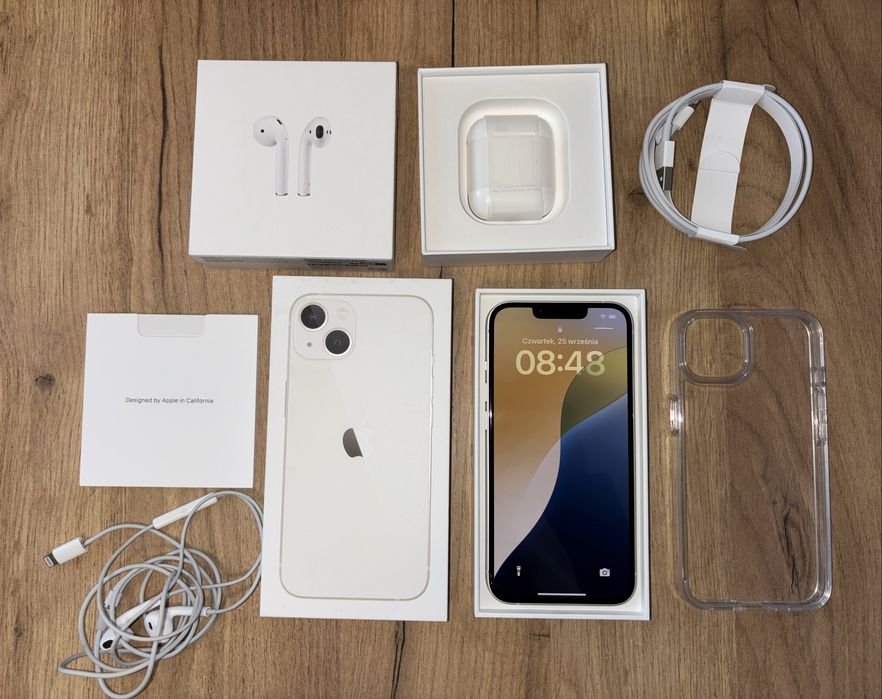 Apple iPhone 13 bialy + AirPods II + EarPods + ładowarka + etui, szkło