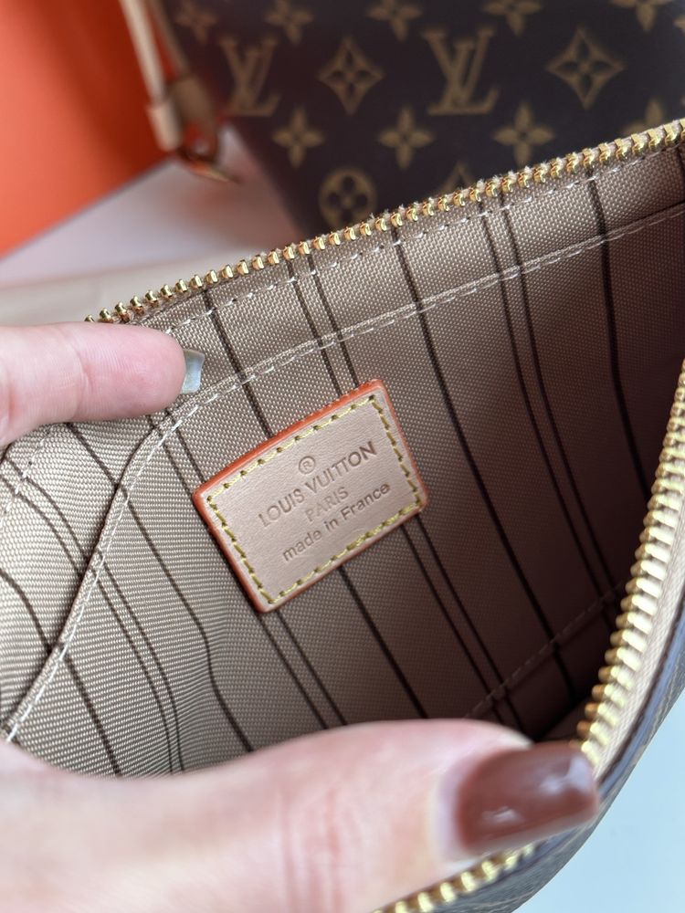 Skórzana torebka shopperka duża Louis Vuitton Neverfull skóra monogram