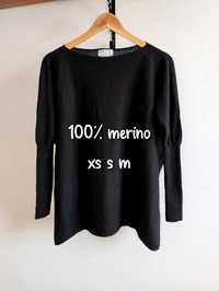 Sweter damski czarny nietoperz xs s merino