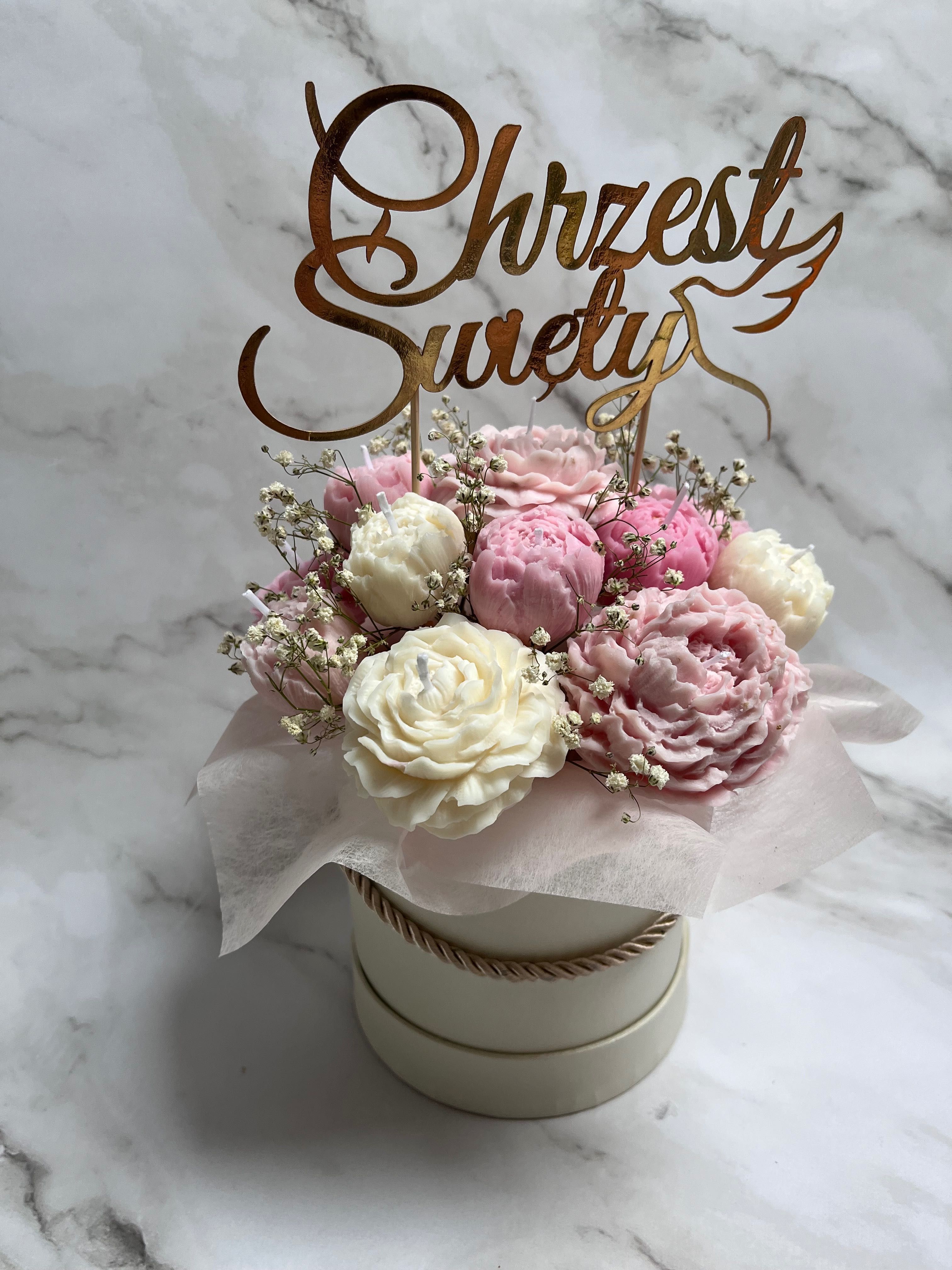 Flower box ze świec sojowych prezent chrzciny urodziny