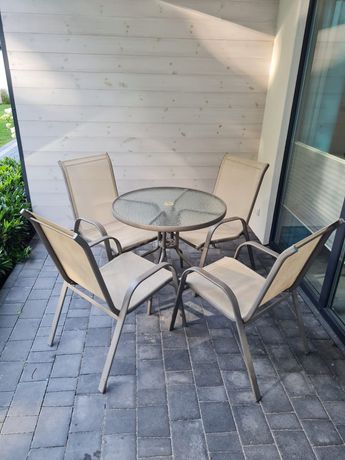 Zestaw ogrodowy, stół i 4 krzesła, beżowy