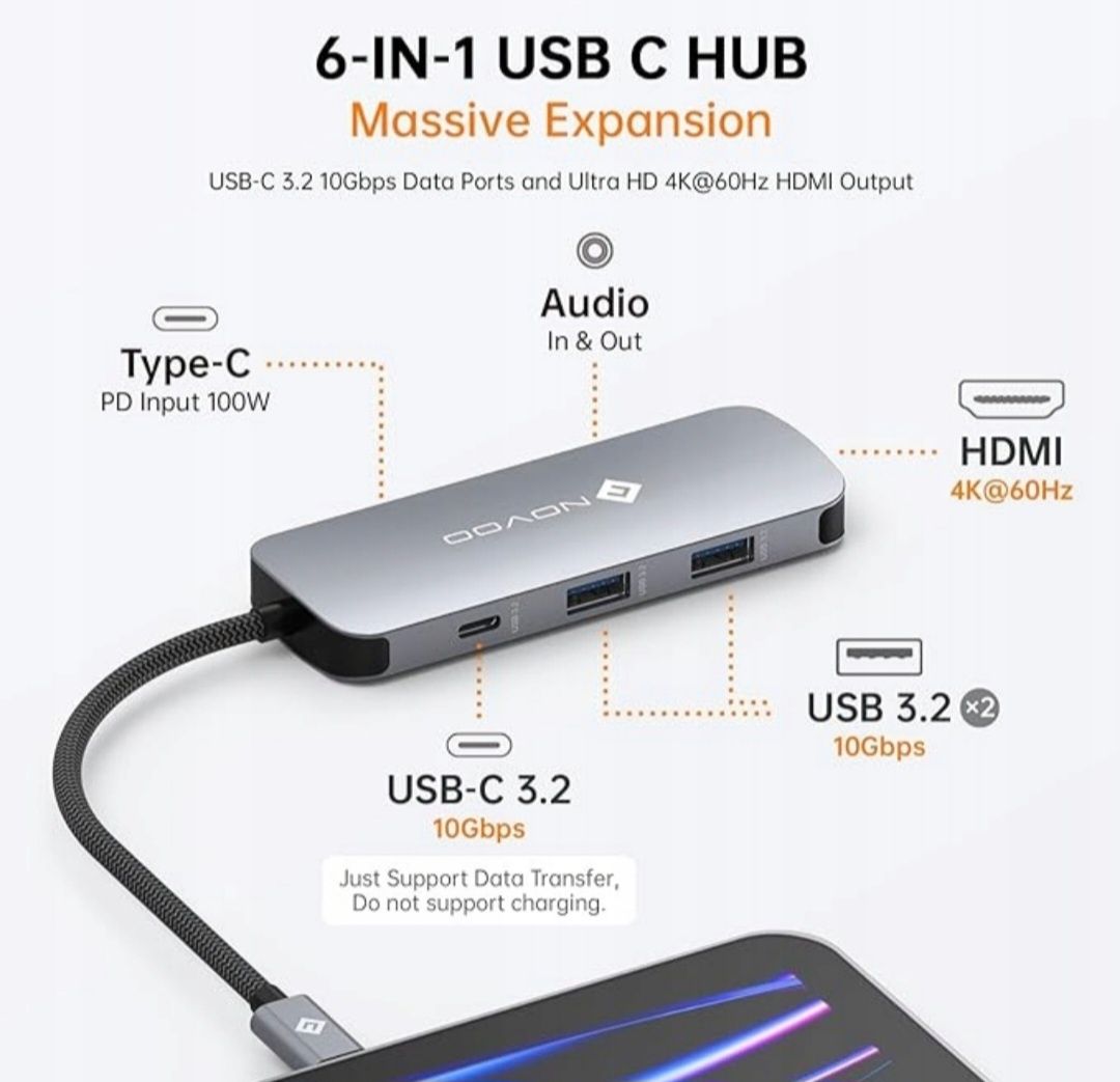 NOVOO USB C Hub, 6 in 1 USB C to HDMI Adapter with