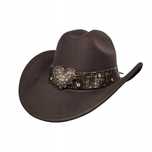 Kapelusz kowbojski brązowy filcowy fedora texas CYRKONIE SERCE 57 cm