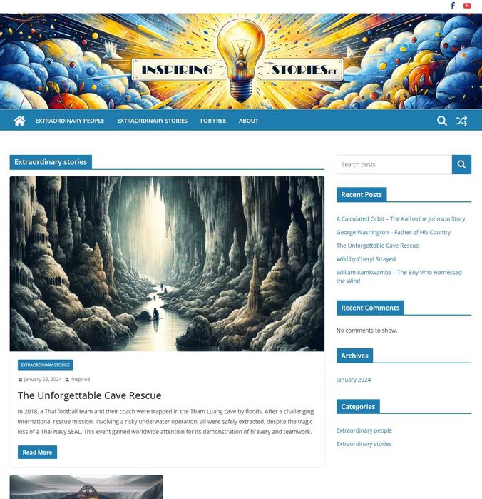 InspiringStoriesGT - gotowy projekt motywacyjny EN (strona + YouTube)