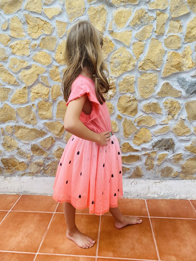 Saia H&M infantil 6-8 anos – Rosa-melancia com tule