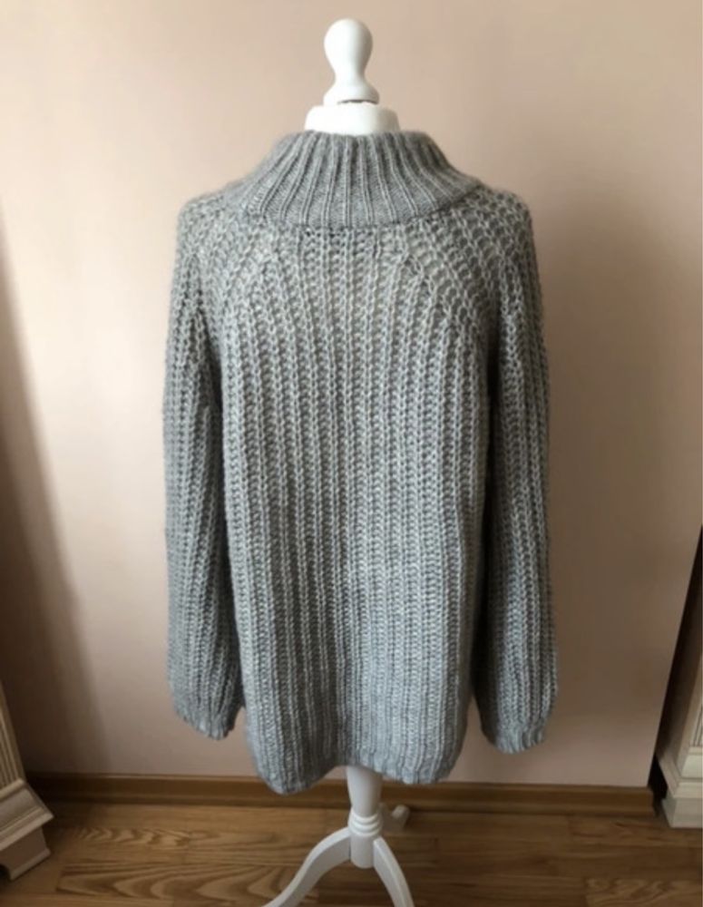Sweter ciepły na zimę oversize wełniany z wełną szary Vero Moda nowy