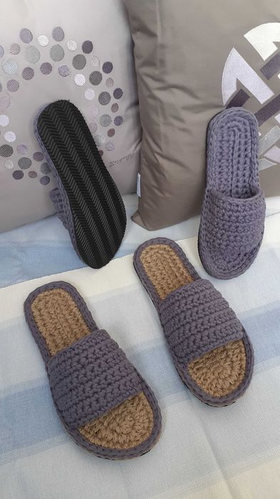 Вязані тапочки з джуту та трикотажу на ЕВА підошві в наявності.