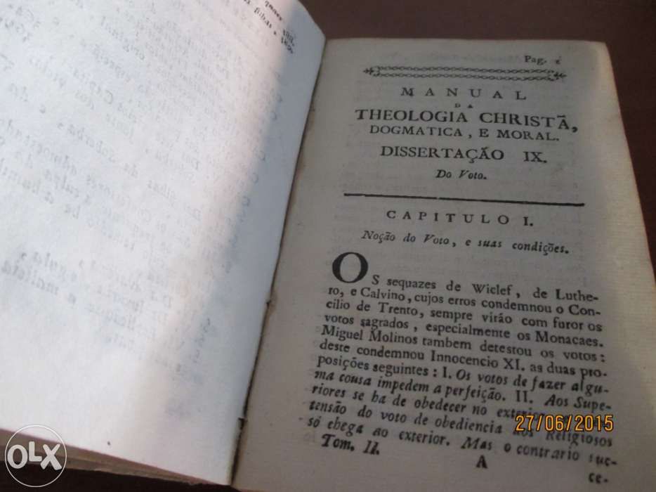 Livro de 1800 - manual da theologia christã, dogmática e moral do padr
