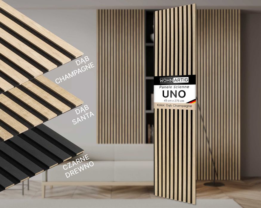 Lamele ścienne akustyczne 275x45 cm na czarnym filcu Dąb Santa