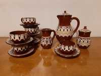 Demitasse Troyan Redware Bułgaria lata 60 zestaw kawowy, herbaciany