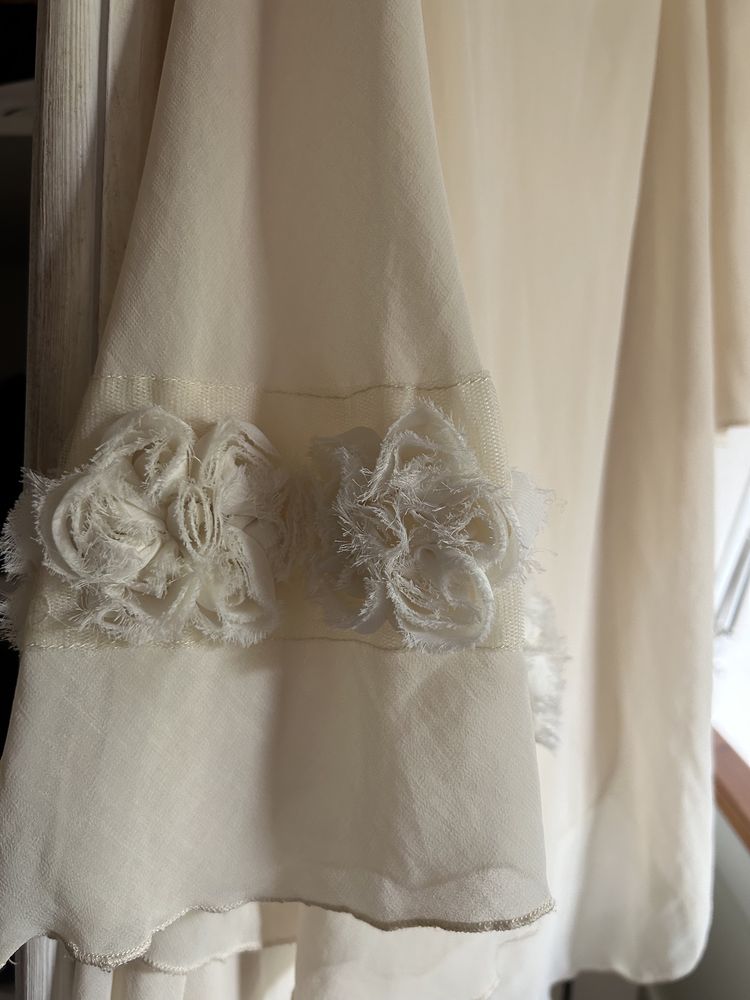 Pareo, kimono, tunika plażowa, narzutka na plaże kremowa z kwiatami