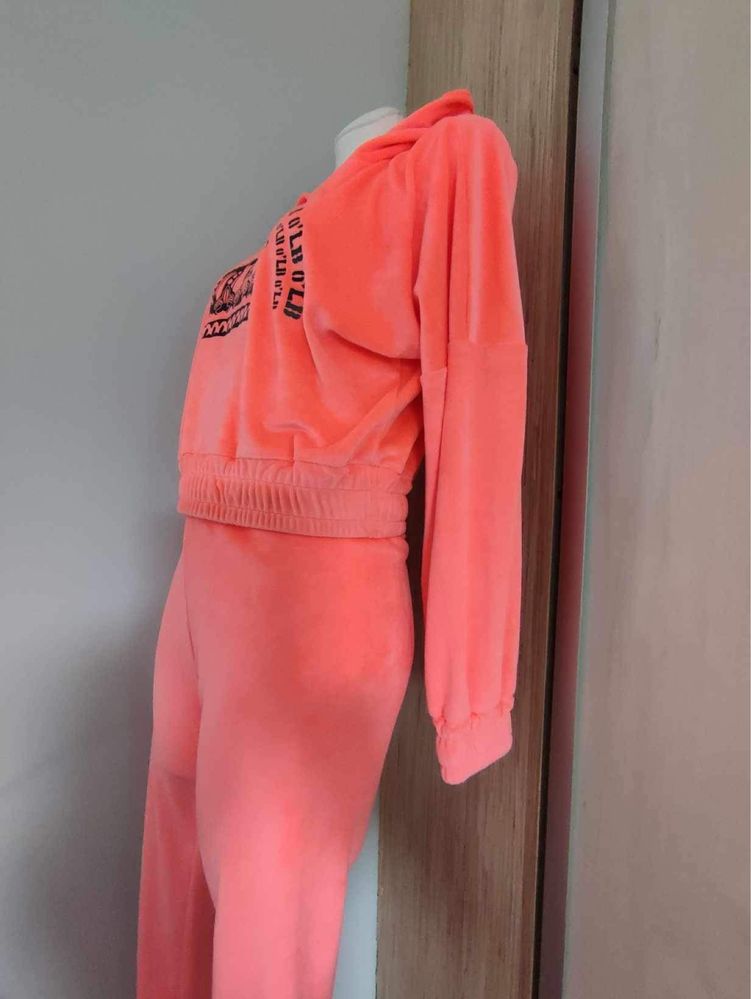 Dres welurowy damski,neon koralowy, O’LB, r.S/36