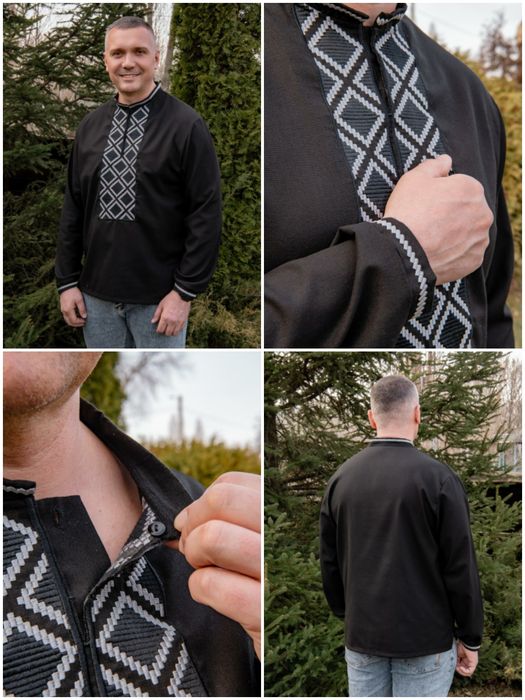 44-64 р Чоловіча вишиванка сорочка чорна 48 50 52 56 60 M L XL XXL 3XL