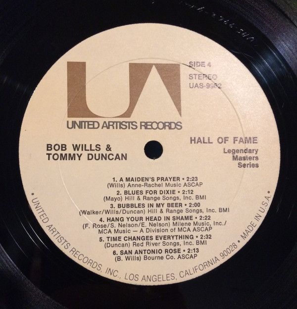 Bob Wills & Tommy Duncan ‎– Hall Of Fame -1972 - 2xLP