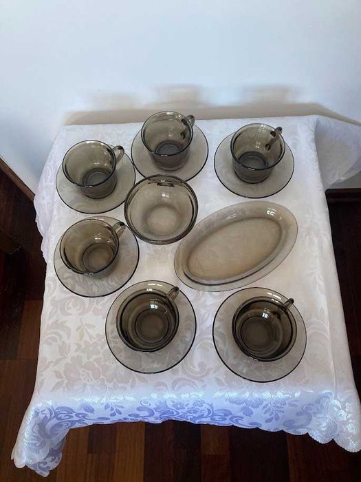 Serwis kawowy 6 osób cukiernica półmisek Arcoroc France retro vintage