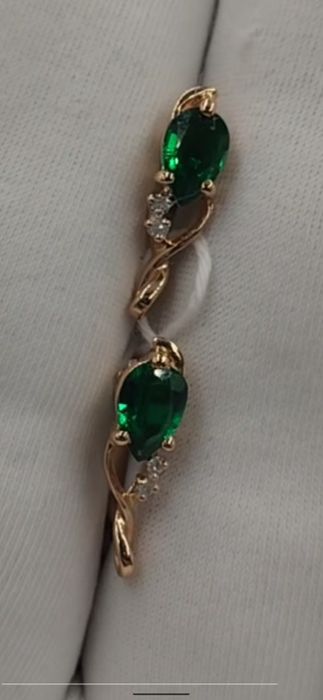 Сережки з діамантами та гідротерм.смарагдами 585