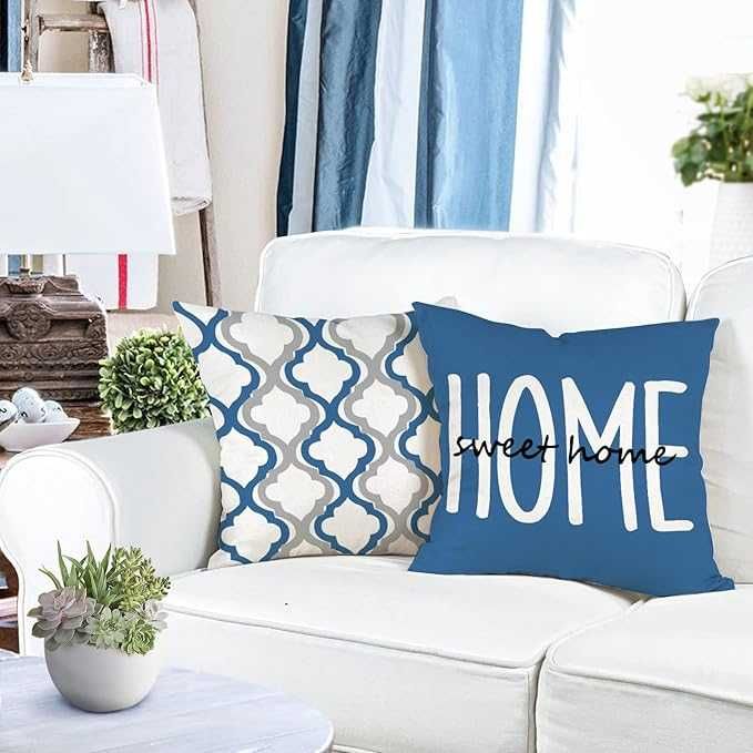 Poszewki na poduszki 50x50 cm, 4 sztuki, Lniane, Niebieskie