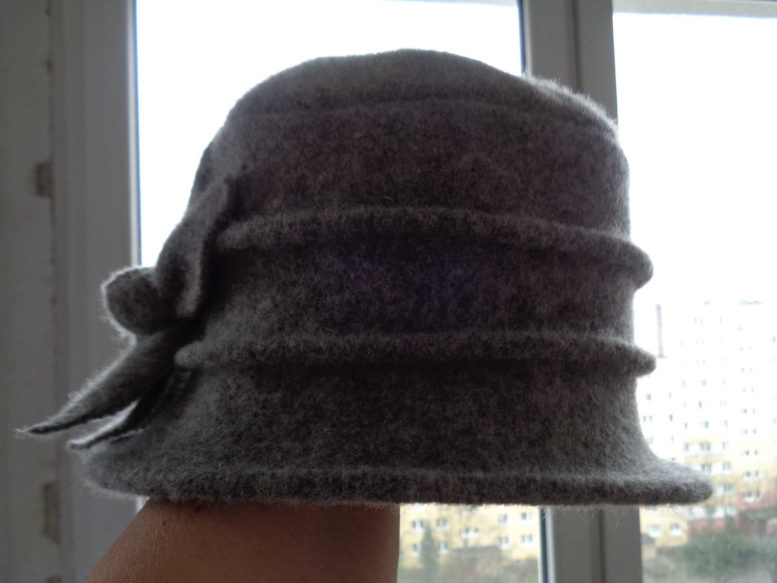 Szary kapelusz damski 100% wełna obwód głowy 56-60 cm