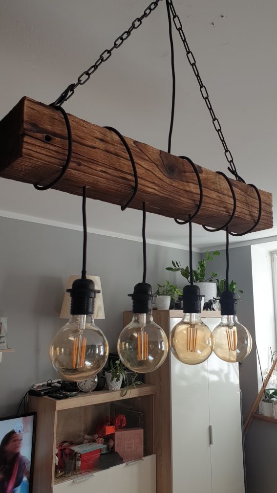 Lampa  wisząca loft stara belka retro vintage rustykalna  stare drewno