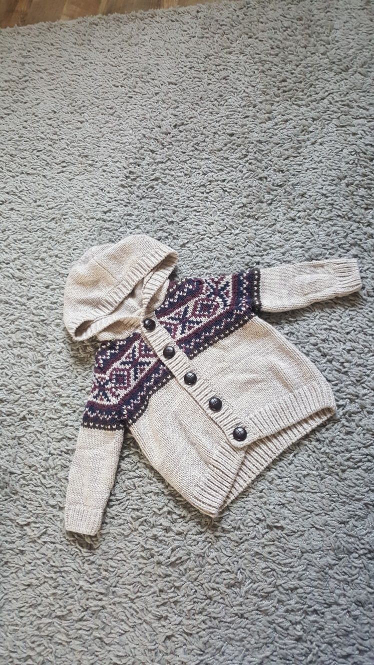 Sweter sweterek świąteczny dla chłopca zimowy rozpinany 74 z kapturem