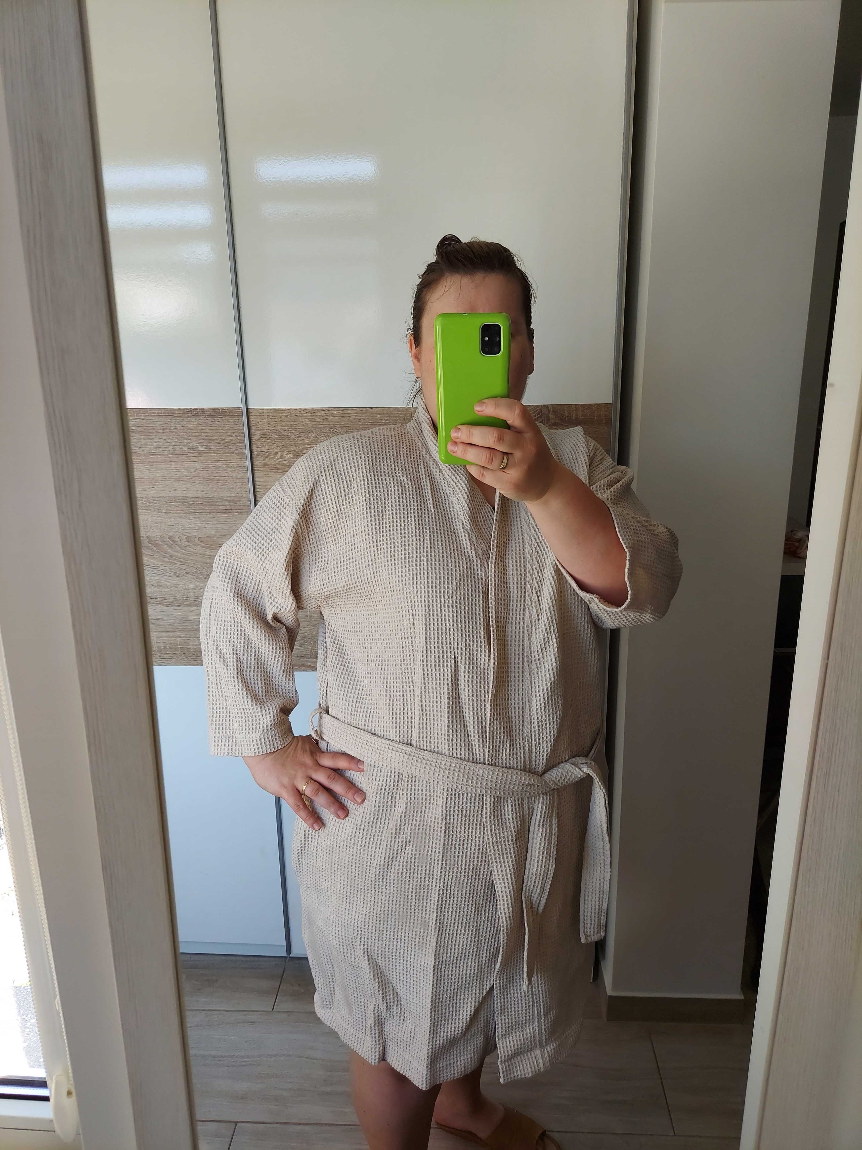 IKEA BJALVEN szlafrok beżowy wafelkowy L/XL nowy wyprany