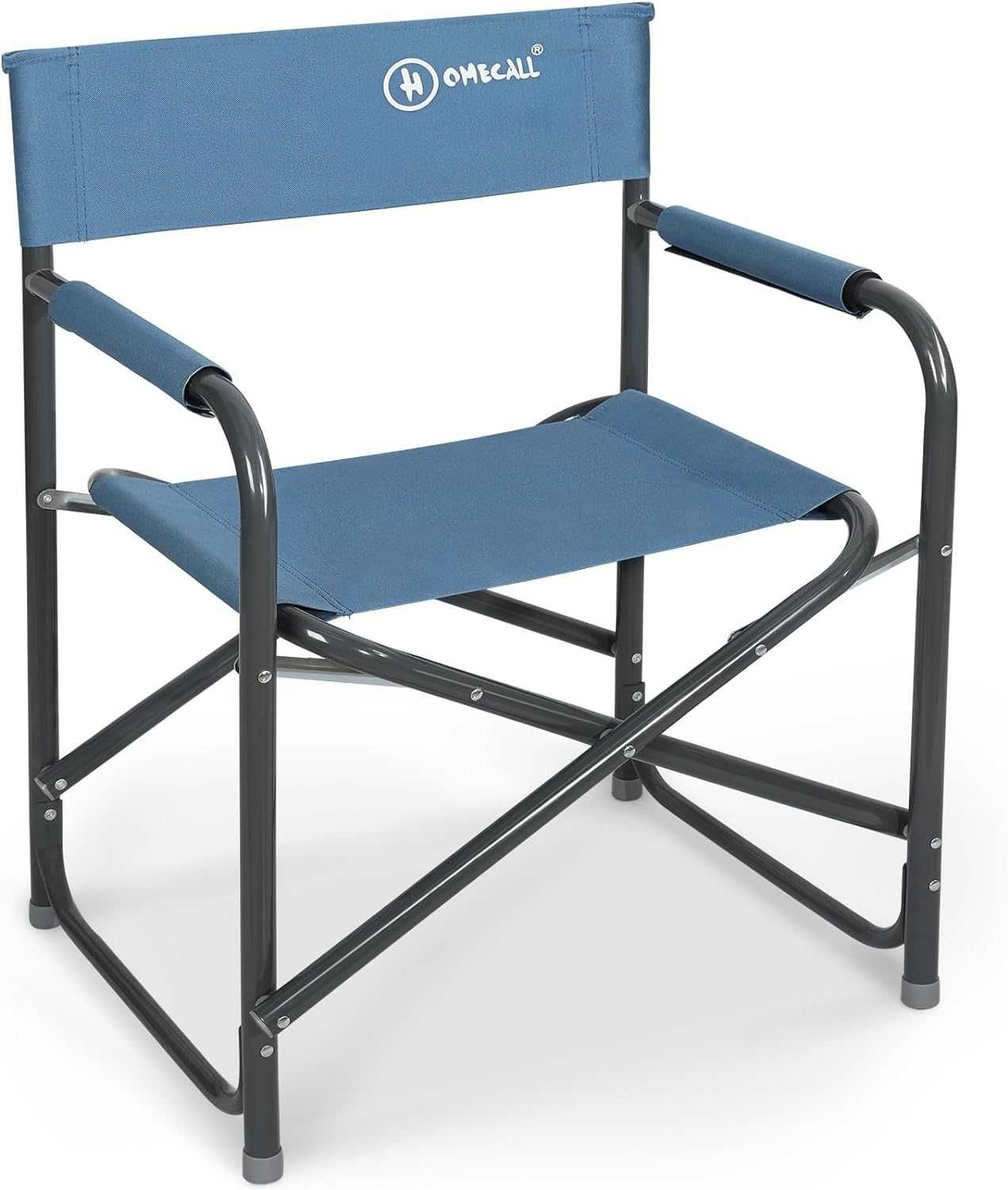 Homecall Kempingowe krzesło składane ze stali z oparciem - niebieskie