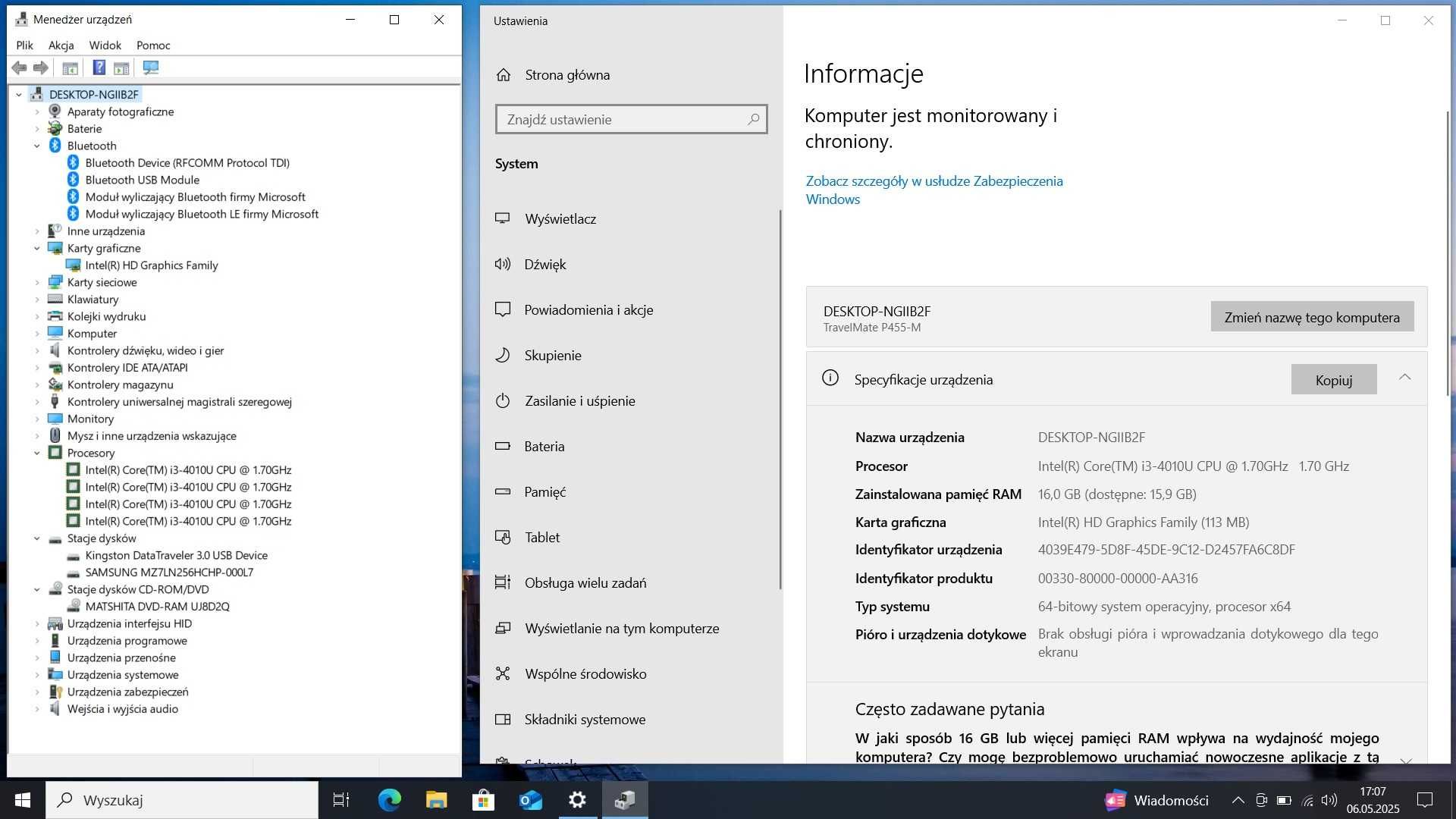 Piękny Acer  Intel i3/16GbDDR/SSD/IntelHD/NowaBateria