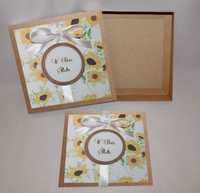 Kartka w pudełku eko brązowa słoneczniki Chrzest Ślub Komunia Urodziny