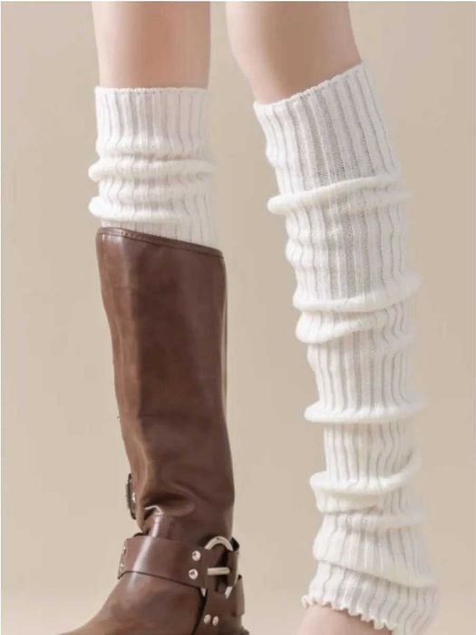 Гетри молочні в рубчик з вовни теплі