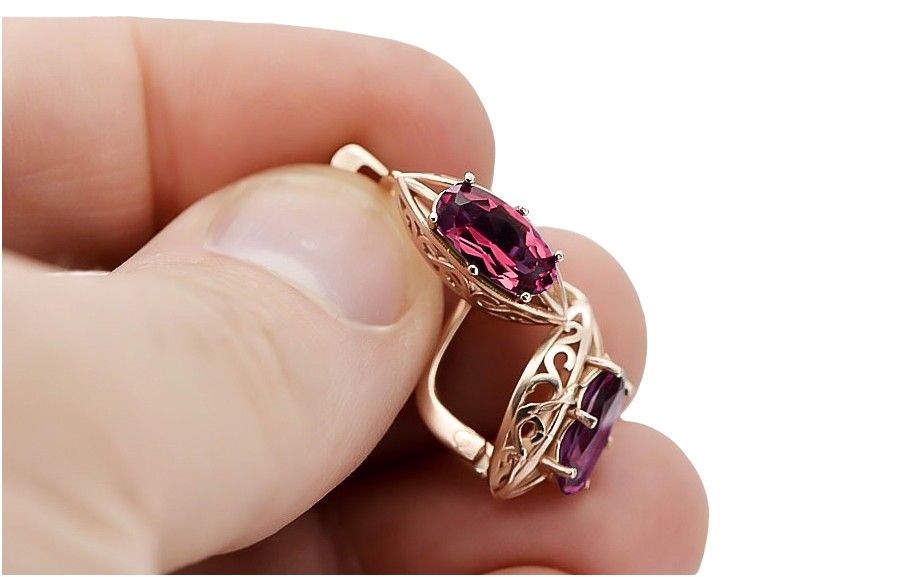 Kolczyki z różowego czerwonego 14k złota 585 z rubinem vec141 P