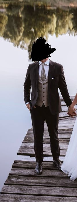 Garnitur męski ślubny czekoladowy brązowy Recman