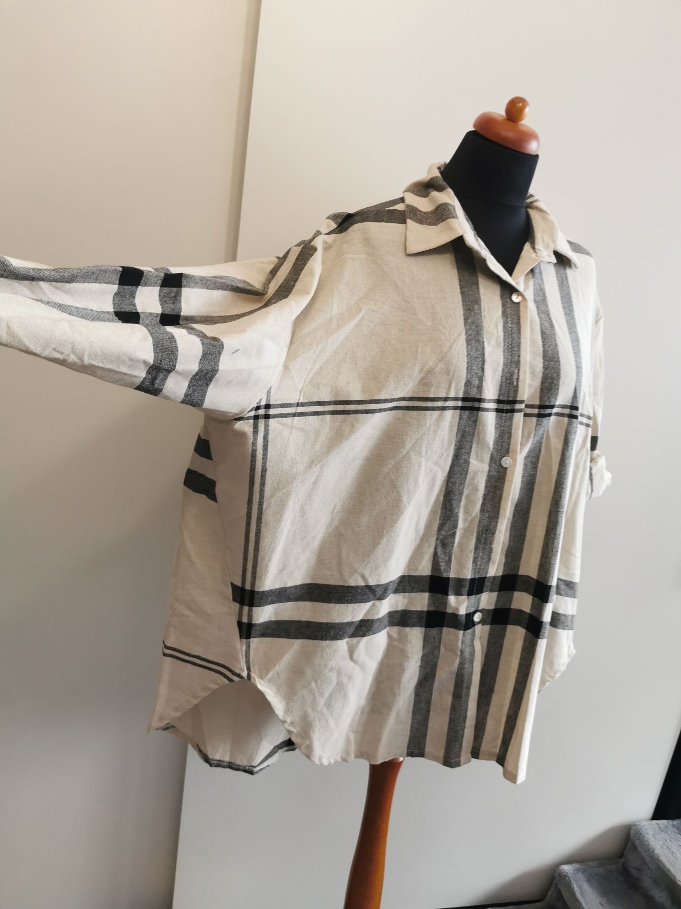 Piękna koszula damska w kratę 100% len oversize plus size