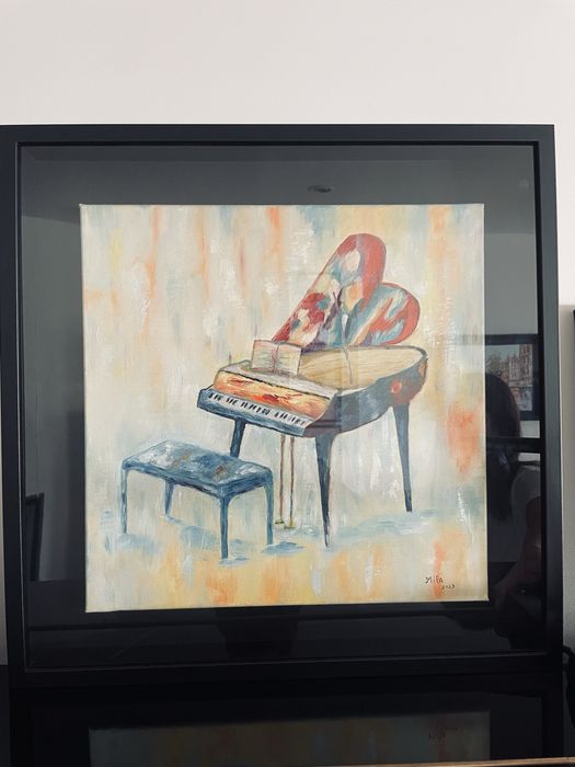 Quadro Pintado a óleo sobre tela– Piano Colorido
