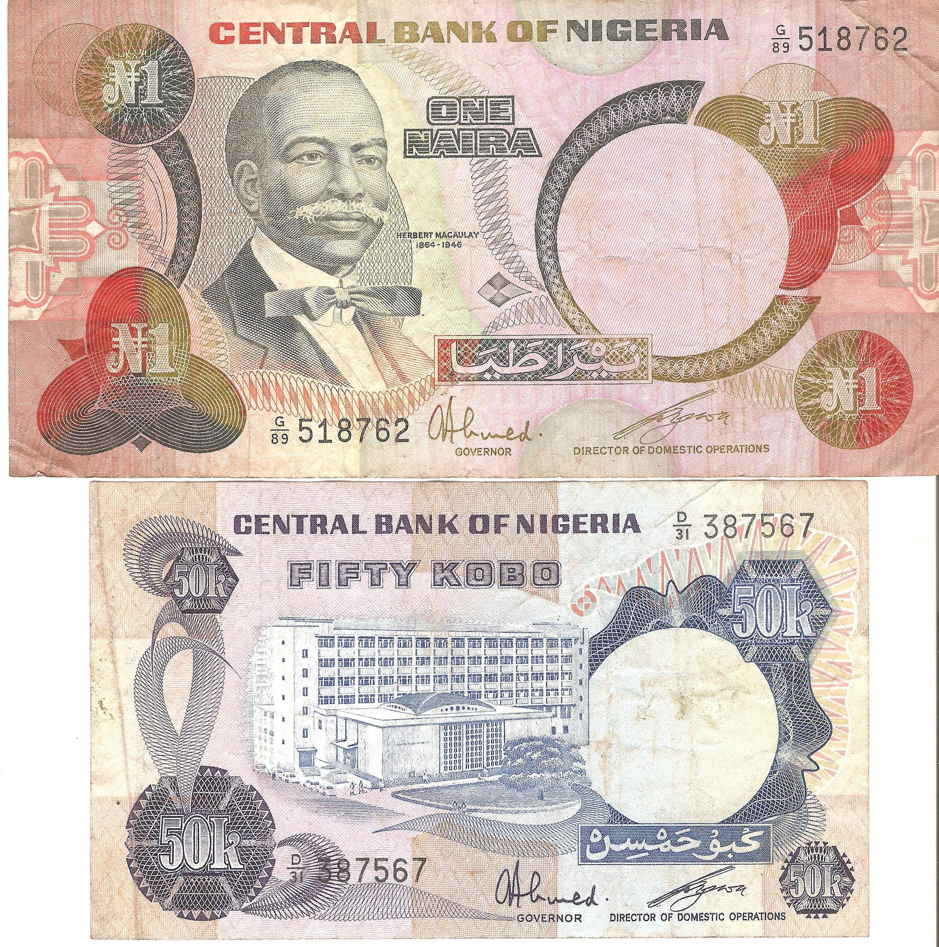 Zestaw banknotów nigeryjskich