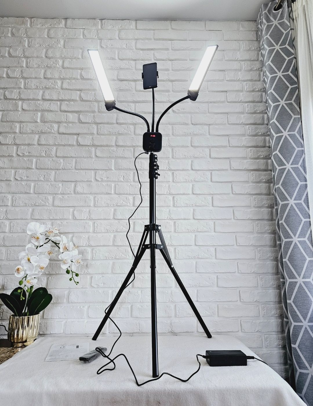 Lampa kosmetyczna LED podwójna 40W + pilot statyw torba lusterko