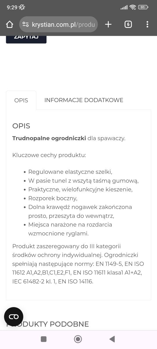 Spodnie ogrodniczki Antyelektrostatyczne